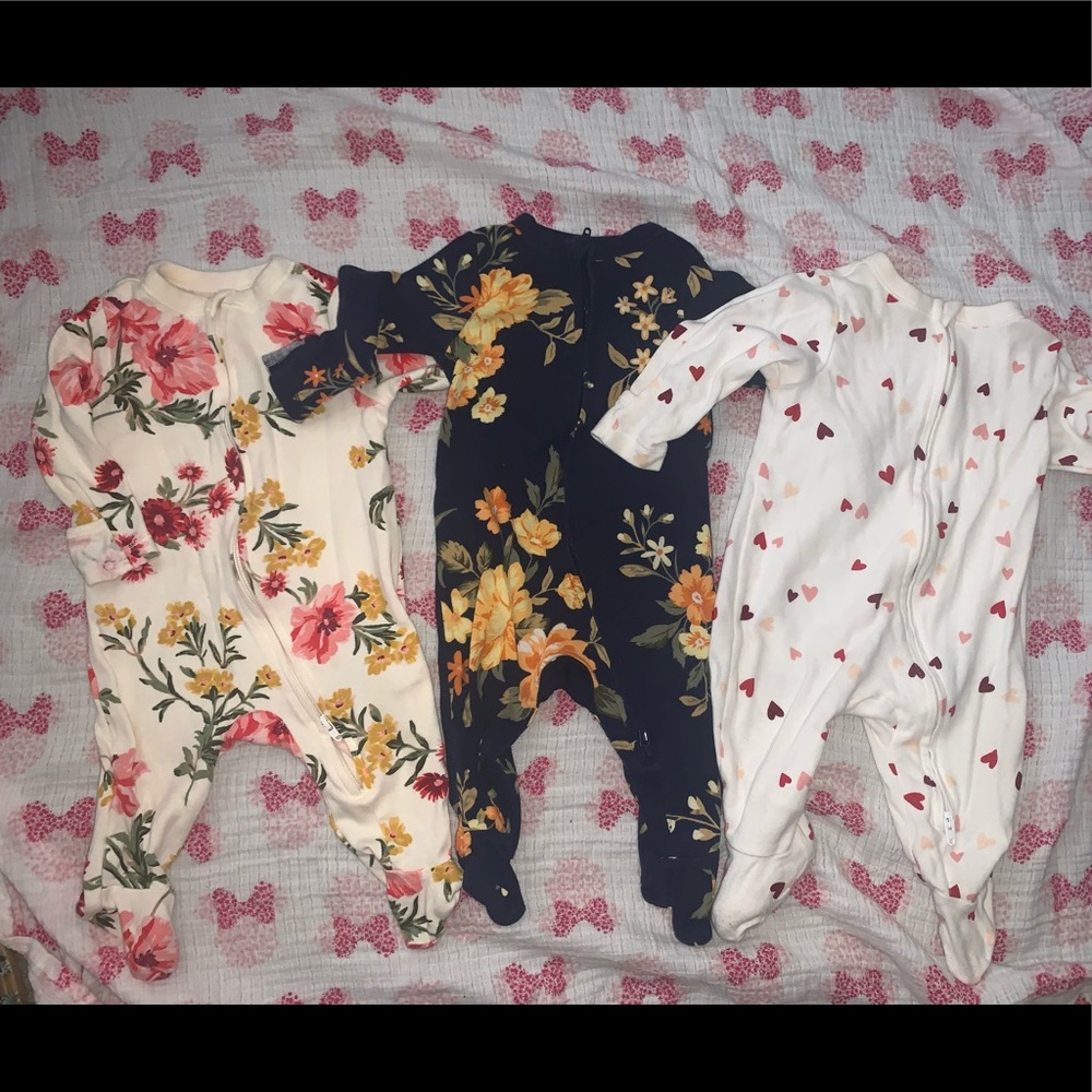 Set of 3 Old Navy baby girl footies